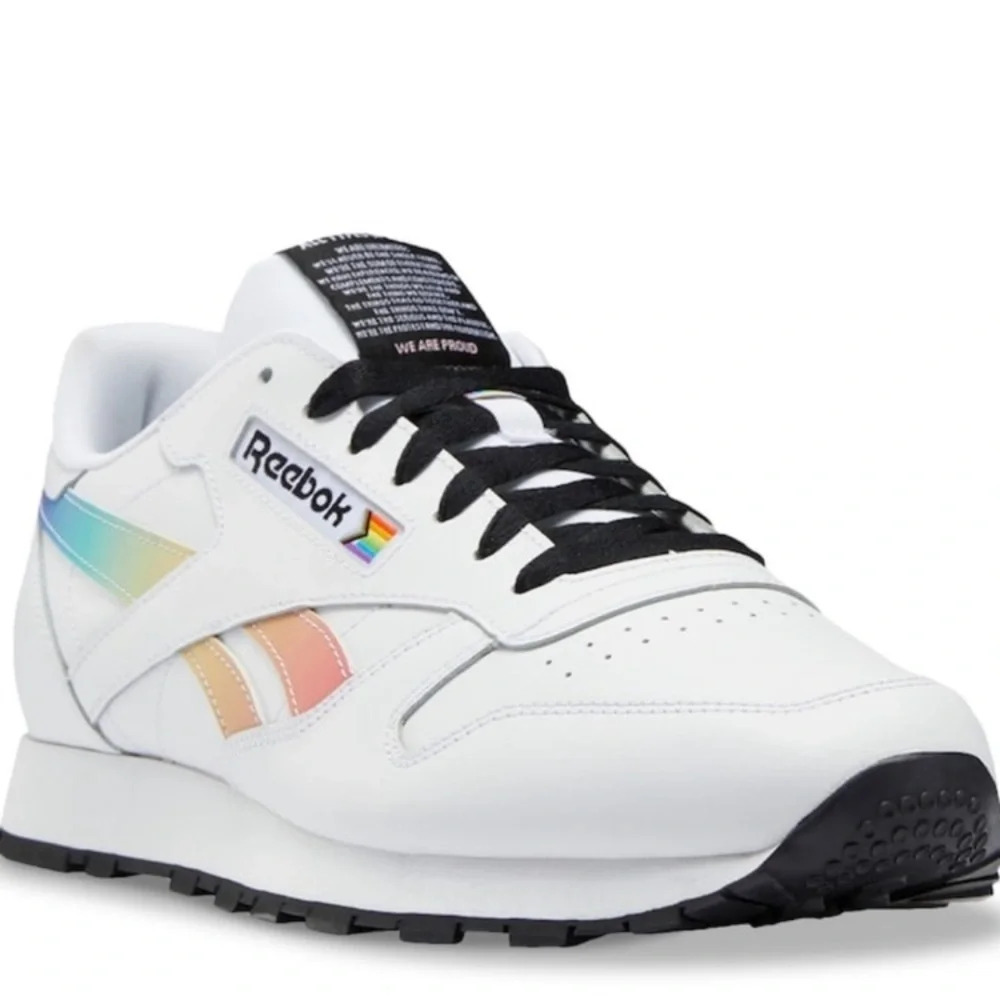 Reebok Classic White Sneakers with Rainbow Accents